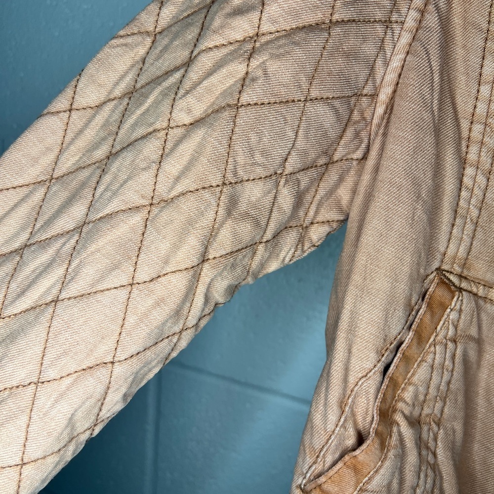 Anthropologie Hei Hei Itinerary Bomber Jacket Women's M peach Linen Blend Quilt - Picture 3 of 7